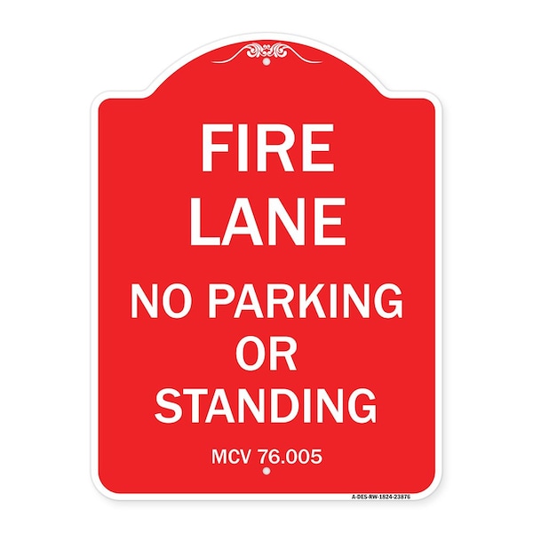Signmission Michigan Fire Lane No Parking or Standing, Red & White Aluminum Sign, 18" x 24", RW-1824-23876 A-DES-RW-1824-23876 - main